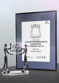 Лексус-Измайлово — лучший дилер в номинации «Удовлетворенность клиентов в сервисе 2014».